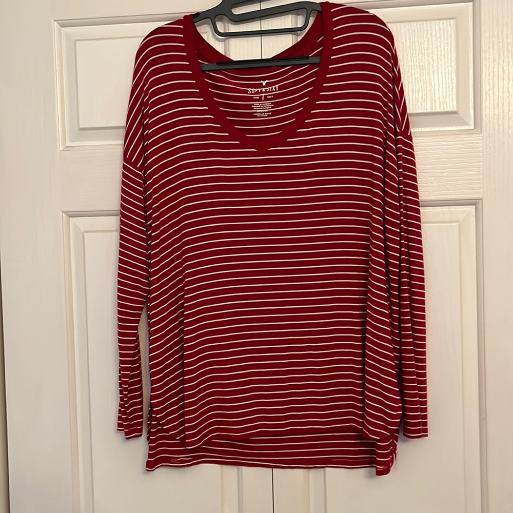 American Eagle Outfitters red and white striped Soft & Sexy T